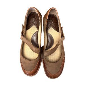 BOC Born of Concept Womens 8.5 Brown Tan Nubuck Leather Mary Jane Flats Shoes